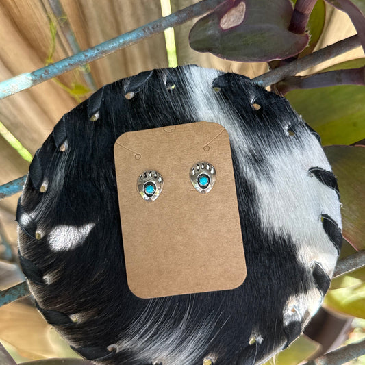 Navajo Sterling Silver Mini Bear Paw Earrings with Turquoise
