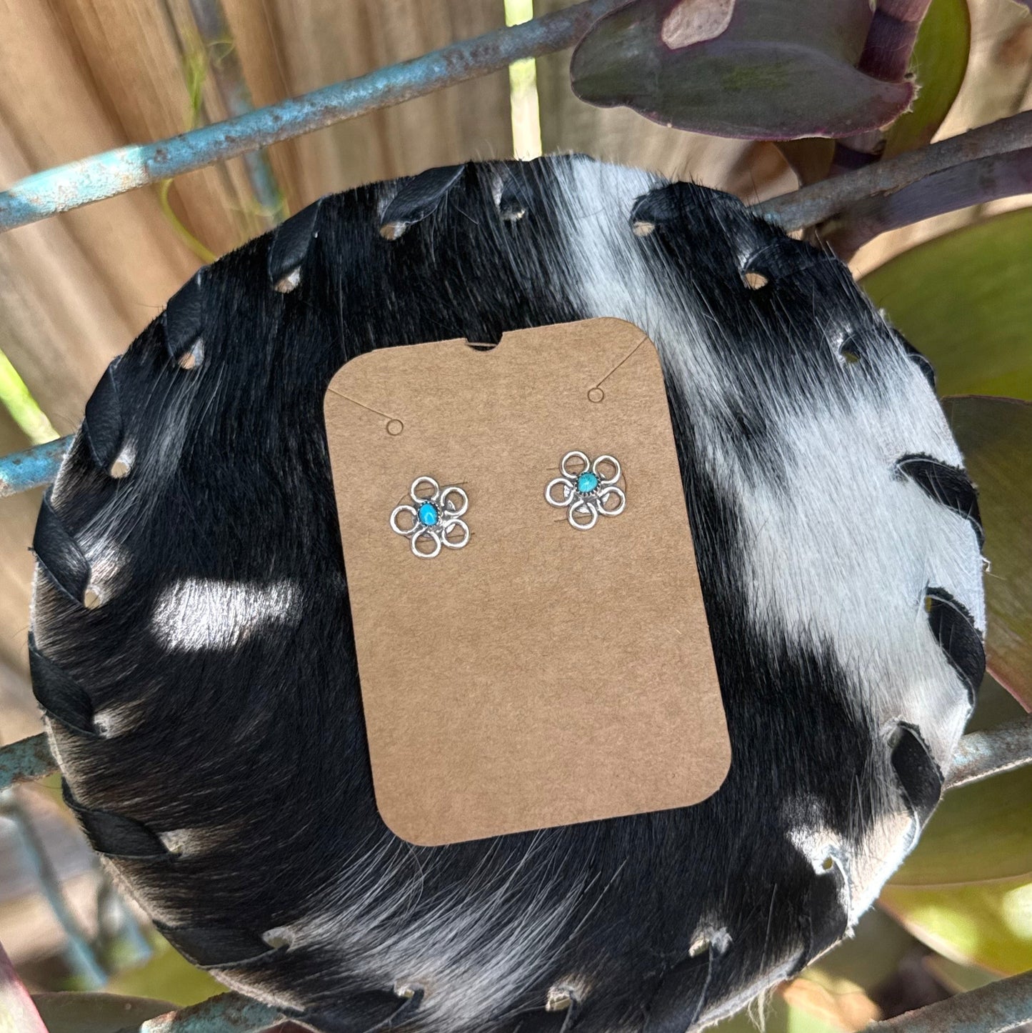 Zuni Sterling Silver Open Flower Earrings with Turquoise