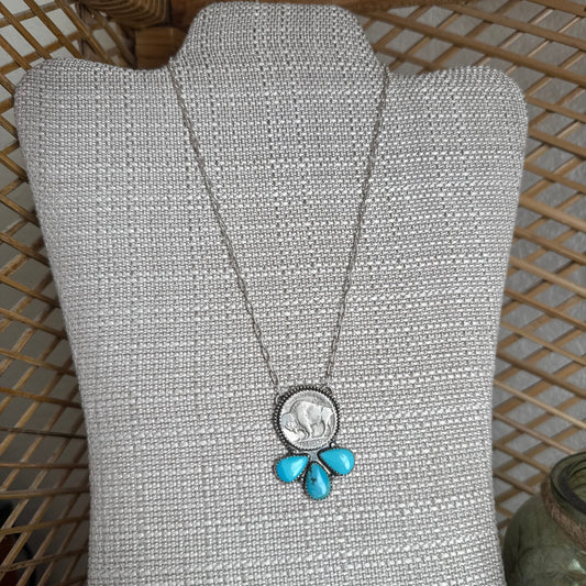 Turquoise Cluster Necklace with Buffalo Coin