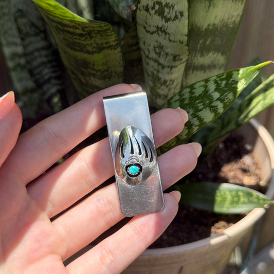 Navajo Sterling Silver Badger Paw Shadowbox Money Clip