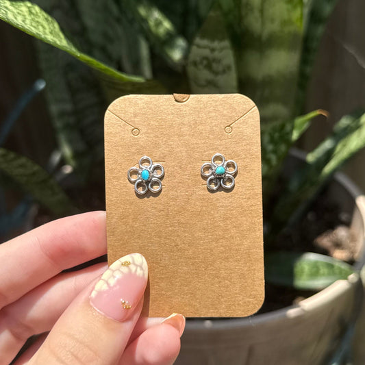 Zuni Sterling Silver Open Flower Earrings with Turquoise
