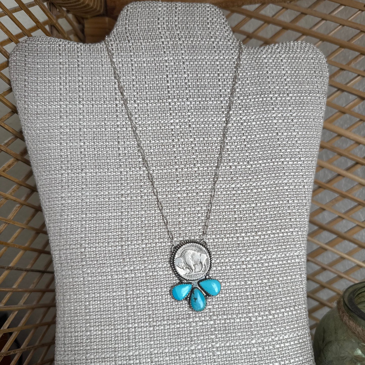 Turquoise Cluster Necklace with Buffalo Coin